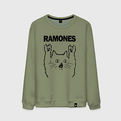 Свитшот хлопковый мужской Ramones - rock cat, цвет: авокадо