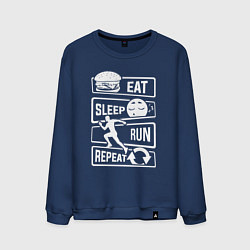 Свитшот хлопковый мужской Еда, сон, бег, цвет: тёмно-синий