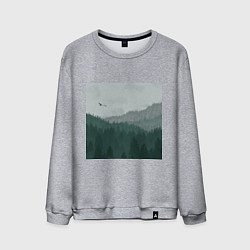 Свитшот хлопковый мужской Туманные холмы и лес, цвет: меланж