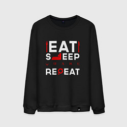 Свитшот хлопковый мужской Надпись eat sleep Quake repeat, цвет: черный