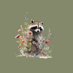 Свитшот хлопковый мужской Акварельный милый енот, цвет: авокадо — фото 2