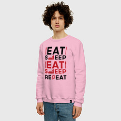 Свитшот хлопковый мужской Надпись: eat sleep S T A L K E R repeat, цвет: светло-розовый — фото 2