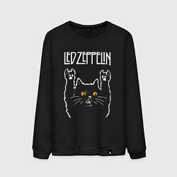 Свитшот хлопковый мужской Led Zeppelin rock cat, цвет: черный