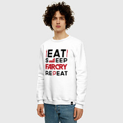 Свитшот хлопковый мужской Надпись: eat sleep Far Cry repeat, цвет: белый — фото 2