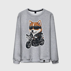 Свитшот хлопковый мужской Shiba Inu собака мотоциклист, цвет: меланж