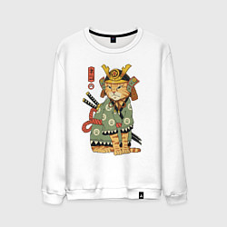 Свитшот хлопковый мужской Samurai battle cat, цвет: белый