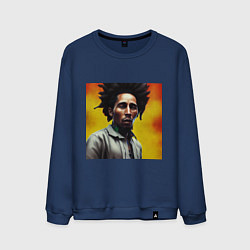 Свитшот хлопковый мужской Граффити Арт в оранжевых тонах Боб Марли, цвет: тёмно-синий
