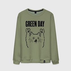 Свитшот хлопковый мужской Green Day - rock cat, цвет: авокадо