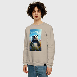 Свитшот хлопковый мужской Довольная панда на природе, цвет: миндальный — фото 2