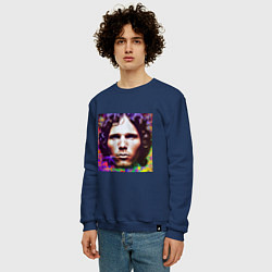 Свитшот хлопковый мужской Jim Morrison Glitch 25 Digital Art, цвет: тёмно-синий — фото 2