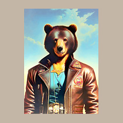 Свитшот хлопковый мужской Cool bear in a leather jacket - neural network, цвет: миндальный — фото 2