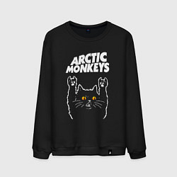 Свитшот хлопковый мужской Arctic Monkeys rock cat, цвет: черный