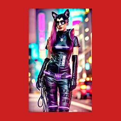 Свитшот хлопковый мужской Cyberpunk - cat girl - neural network, цвет: красный — фото 2