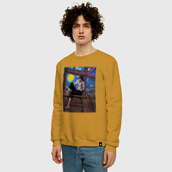 Свитшот хлопковый мужской Берсерк под небом Ван Гога, цвет: горчичный — фото 2