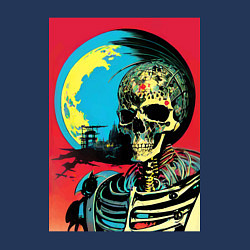 Свитшот хлопковый мужской Череп на фоне луны - нейросеть - поп-арт, цвет: тёмно-синий — фото 2