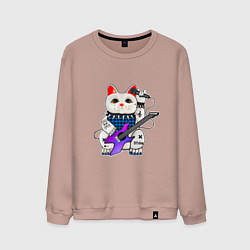 Мужской свитшот Рок кот нэко с микрофоном и гитарой