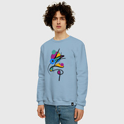 Свитшот хлопковый мужской Яркая разноцветная абстракция, цвет: мягкое небо — фото 2