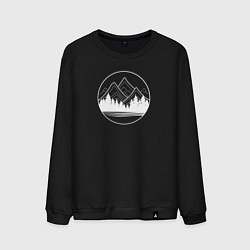 Свитшот хлопковый мужской Горы и лес минимализм, цвет: черный