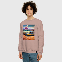 Свитшот хлопковый мужской Авто Мустанг, цвет: пыльно-розовый — фото 2