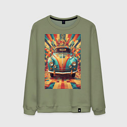 Свитшот хлопковый мужской Ретро машина в ярких цветах, цвет: авокадо