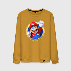 Свитшот хлопковый мужской Марио значок, цвет: горчичный