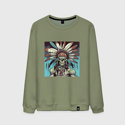Мужской свитшот Индеец зомби с перьями на голове