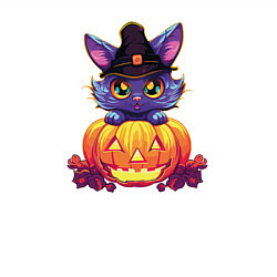 Свитшот хлопковый мужской Милый котик и тыква - Хэллоуин, цвет: белый — фото 2