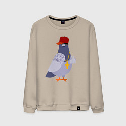 Свитшот хлопковый мужской Крутой голубь в кепке показывает f**k, цвет: миндальный