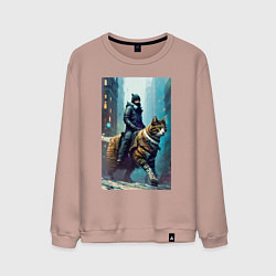 Свитшот хлопковый мужской Всадник на коте - фантазия - киберпанк, цвет: пыльно-розовый