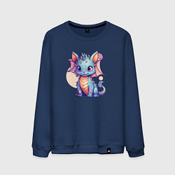Свитшот хлопковый мужской Cute dragon cat, цвет: тёмно-синий