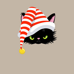 Свитшот хлопковый мужской Новогодний черный кот в новогоднем колпаке, цвет: миндальный — фото 2