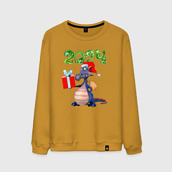 Свитшот хлопковый мужской Синий дракон с подарком, цвет: горчичный