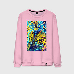 Свитшот хлопковый мужской Neon tiger - pop art - neural network, цвет: светло-розовый