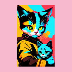 Свитшот хлопковый мужской Портрет кошки с котёнком - нейросеть, цвет: светло-розовый — фото 2