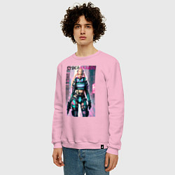 Свитшот хлопковый мужской Cyber Barbie - fantasy - neural network, цвет: светло-розовый — фото 2