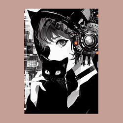 Свитшот хлопковый мужской Girl with black kitten - anime - cyberpunk - ai ar, цвет: пыльно-розовый — фото 2