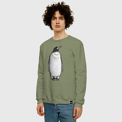 Свитшот хлопковый мужской Пингвин стоит анфас, цвет: авокадо — фото 2