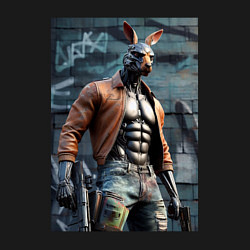 Свитшот хлопковый мужской Kangaroo warrior with a gun - ai art, цвет: черный — фото 2