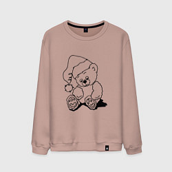 Свитшот хлопковый мужской Мишка игрушечный в колпаке деда Мороза - раскраска, цвет: пыльно-розовый