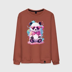 Свитшот хлопковый мужской Милая панда в розовых очках и бантике, цвет: кирпичный