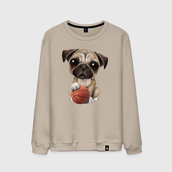 Свитшот хлопковый мужской Мопс баскетболист, цвет: миндальный