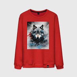Свитшот хлопковый мужской Абстрактный грозный волк, цвет: красный