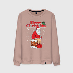 Свитшот хлопковый мужской Санта на крыше, цвет: пыльно-розовый
