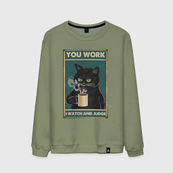 Свитшот хлопковый мужской Суровый кот начальник, цвет: авокадо