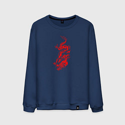 Свитшот хлопковый мужской Японский красный дракон, цвет: тёмно-синий