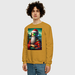 Свитшот хлопковый мужской Mona Lisa in Santa costume - cyberpunk, цвет: горчичный — фото 2