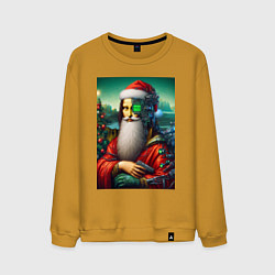 Свитшот хлопковый мужской Mona Lisa in Santa costume - cyberpunk, цвет: горчичный