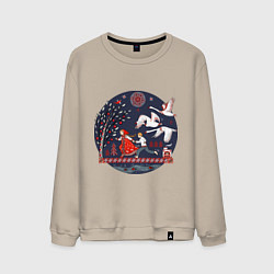 Мужской свитшот Сказка Гуси - лебеди в стиле мезенской росписи