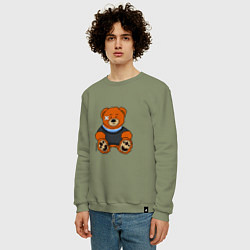 Свитшот хлопковый мужской Медведь Вова с пластырем, цвет: авокадо — фото 2