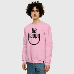 Свитшот хлопковый мужской Смайлик - будь счастлив, цвет: светло-розовый — фото 2